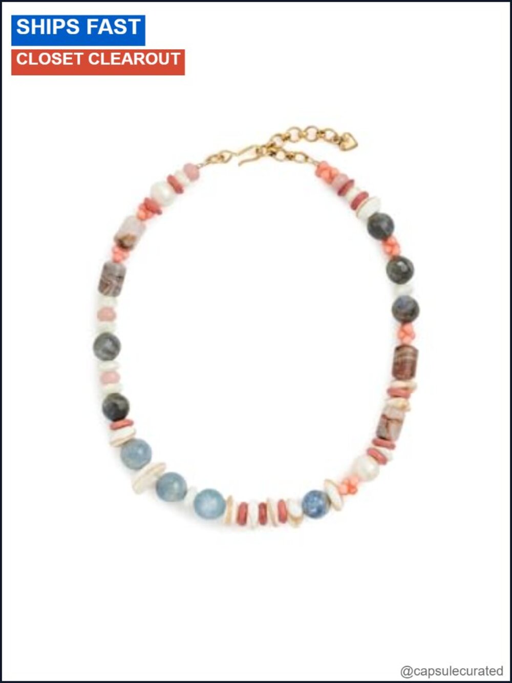 Poolside Confetti Necklace Gold Plated Brass Boho Semi Precious Beads